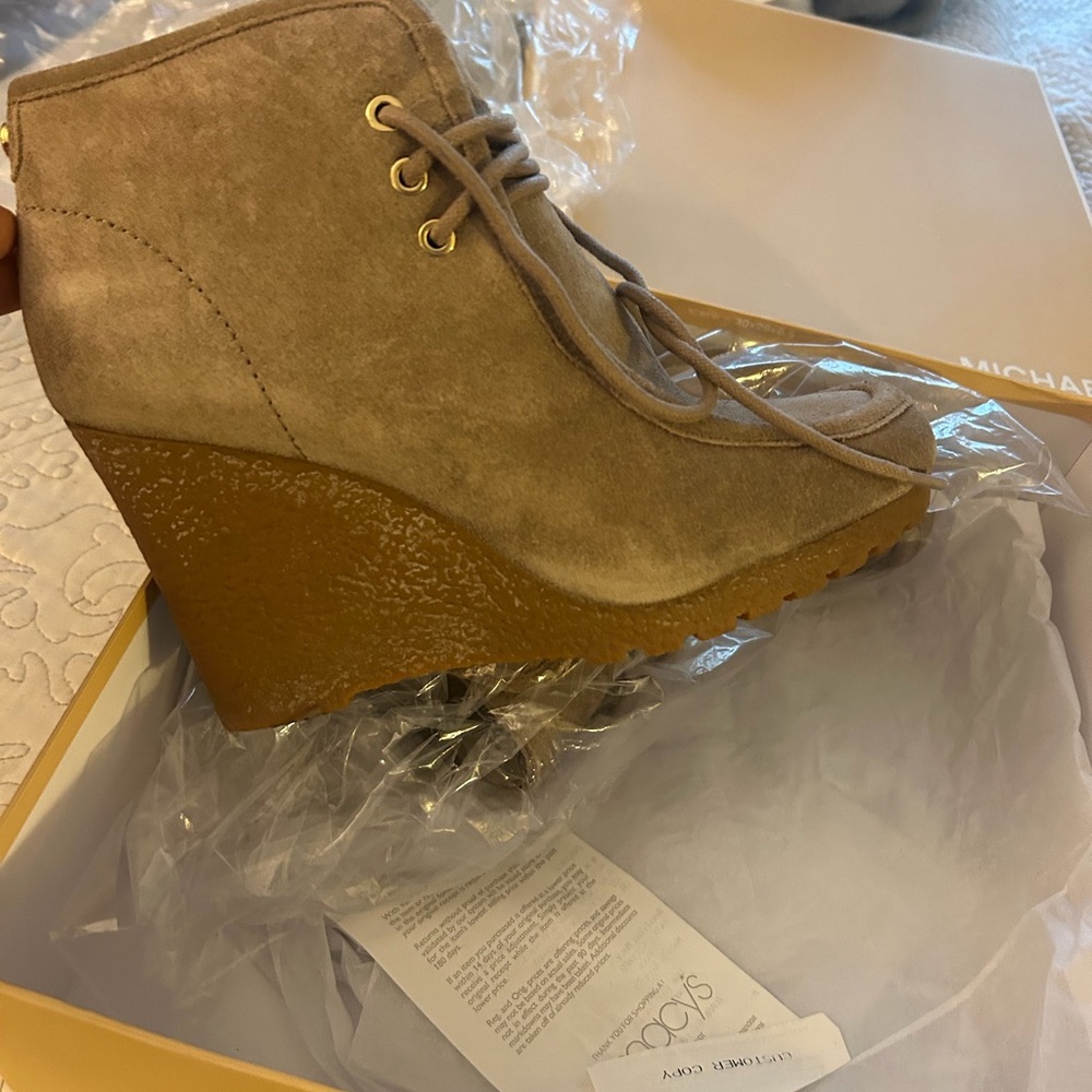 Michael Kors Beige Suede Wedge Boots